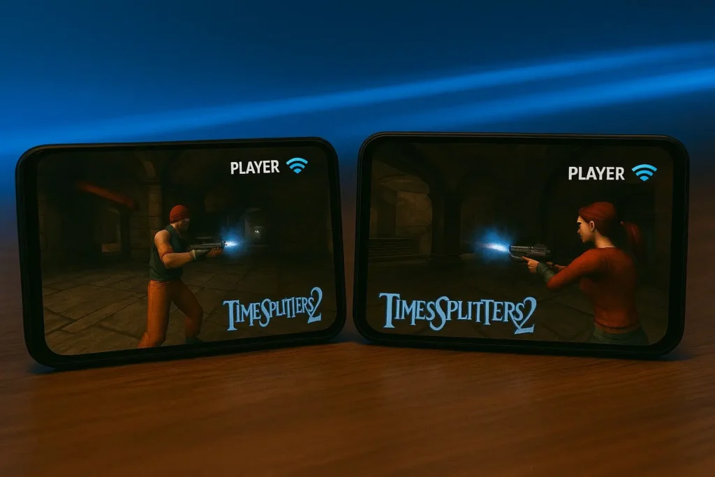 Download AetherSX2 APK for Android – Free PS2 Emulator with BIOS Support (v1.5-4248) 9 AetherSX2 Android showing PS2 game multiplayer session between two devices