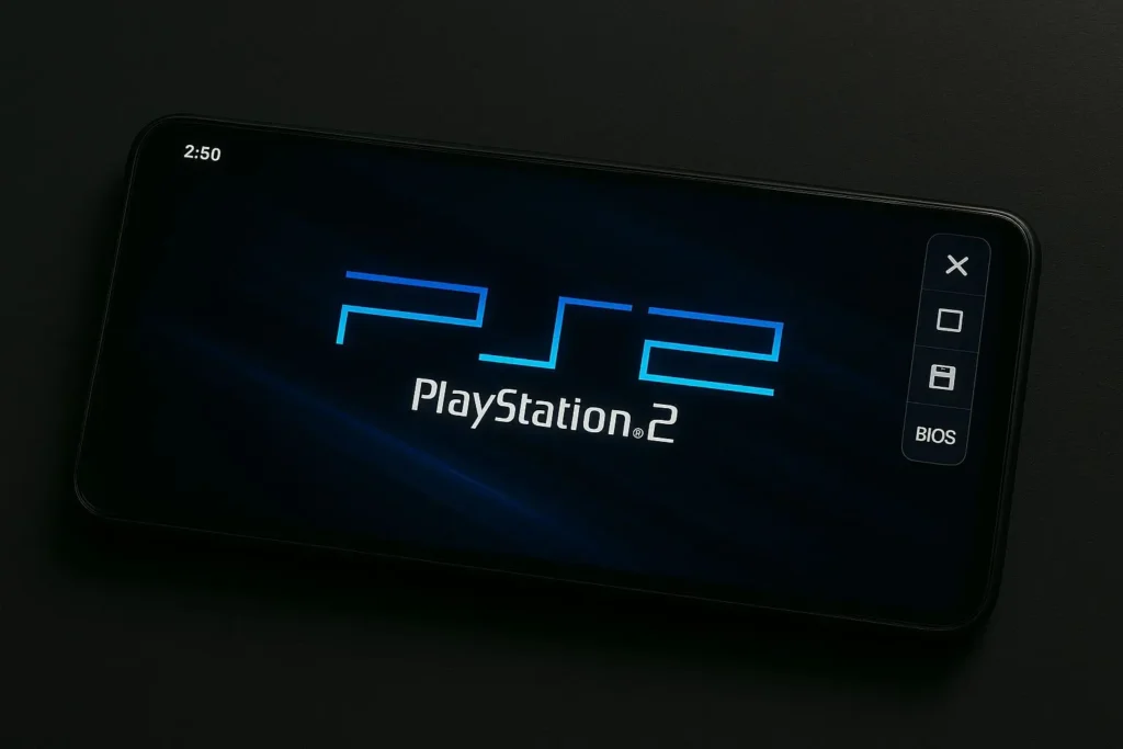 Download AetherSX2 APK for Android – Free PS2 Emulator with BIOS Support (v1.5-4248) 14 AetherSX2 Android showing PS2 system boot animation in emulator interface